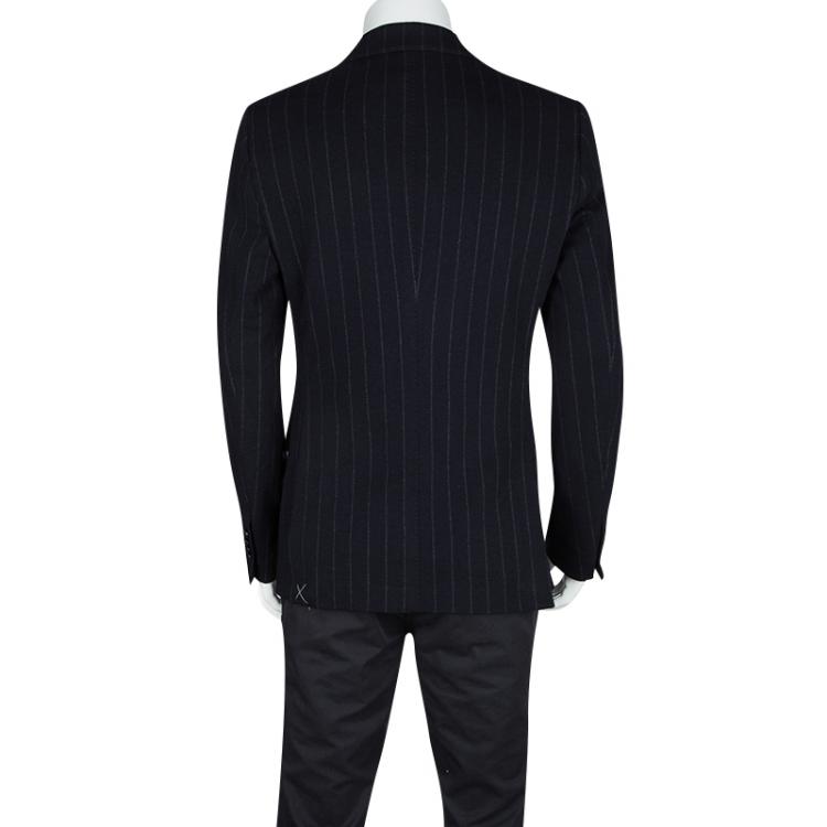Pre Owned Etro Navy Blue Wool Blend Chalk Striped Double Breasted Blazer M