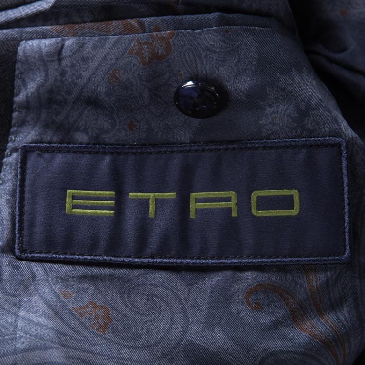 Pre Owned Etro Navy Blue Wool Blend Chalk Striped Double Breasted Blazer M