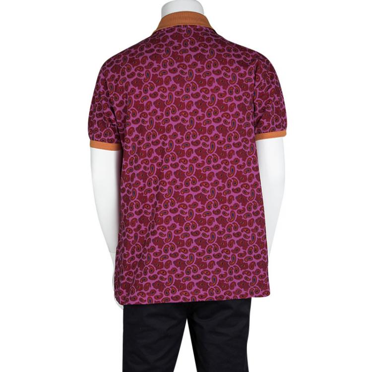 Pre Owned Etro Pink Paisley Print Contrast Collar and Cuff Detail Polo T-Shirt XXL