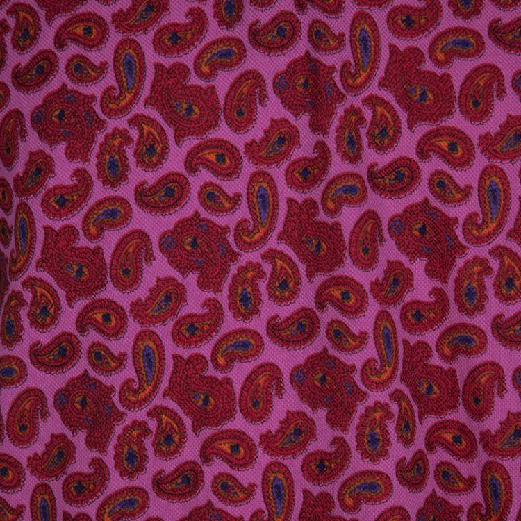 Pre Owned Etro Pink Paisley Print Contrast Collar and Cuff Detail Polo T-Shirt XXL
