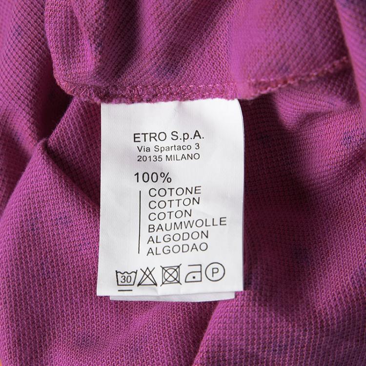 Pre Owned Etro Pink Paisley Print Contrast Collar and Cuff Detail Polo T-Shirt XXL