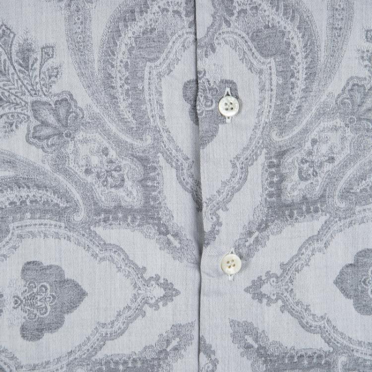 Pre Owned Etro Grey Printed Contrast Collar and Cuff Detail Long Sleeve Shirt  L