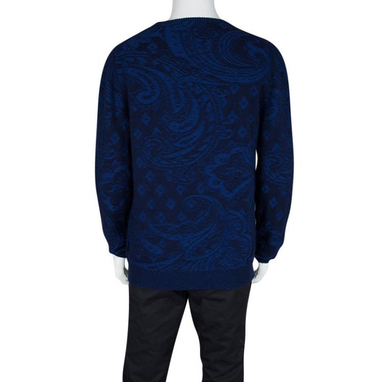 Pre Owned Etro Blue Paisley Pattern Cashmere and Cotton Blend Sweater L