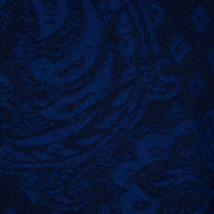 Pre Owned Etro Blue Paisley Pattern Cashmere and Cotton Blend Sweater L