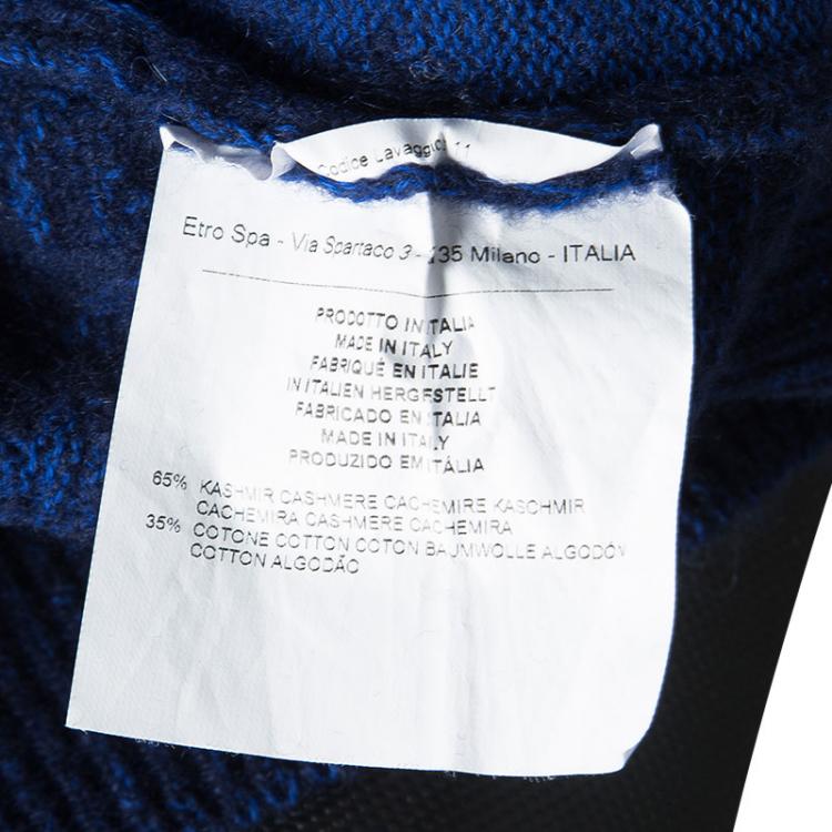 Pre Owned Etro Blue Paisley Pattern Cashmere and Cotton Blend Sweater L