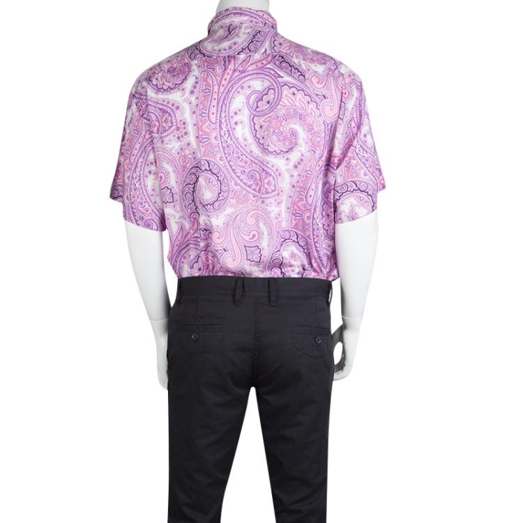 Pre Owned Etro Purple Paisley Printed Cotton Short Sleeve Button Front Shirt 2XL