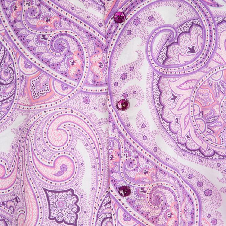 Pre Owned Etro Purple Paisley Printed Cotton Short Sleeve Button Front Shirt 2XL