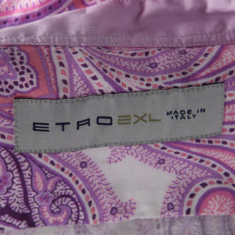 Pre Owned Etro Purple Paisley Printed Cotton Short Sleeve Button Front Shirt 2XL