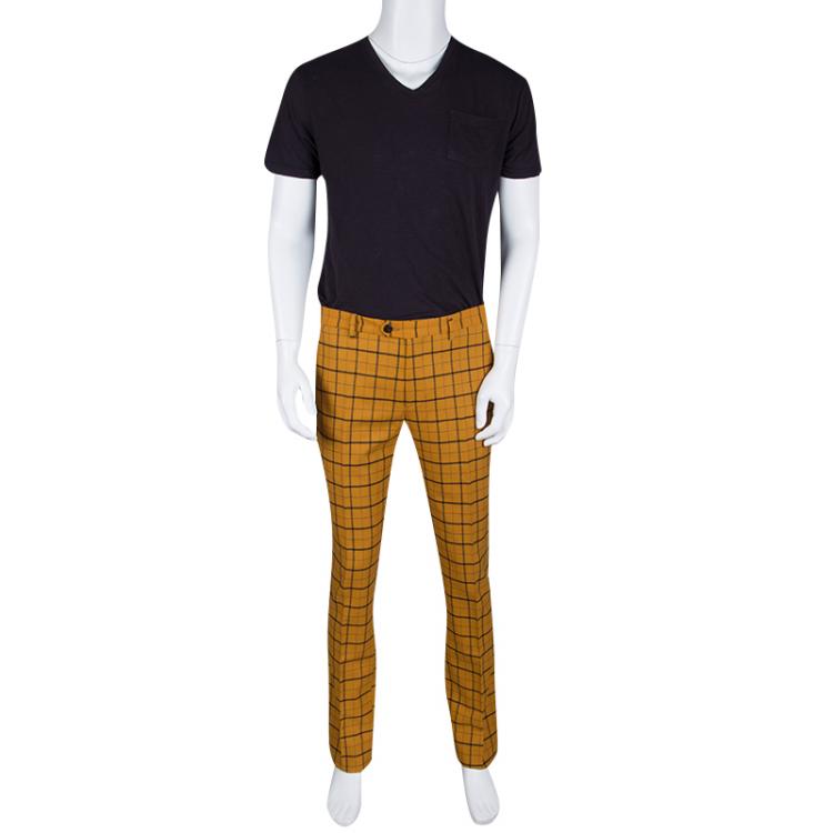 Pre Owned Etro Mustard Checked Wool Panama Slim Fit Trousers M