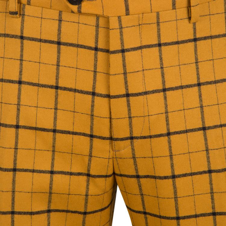 Pre Owned Etro Mustard Checked Wool Panama Slim Fit Trousers M