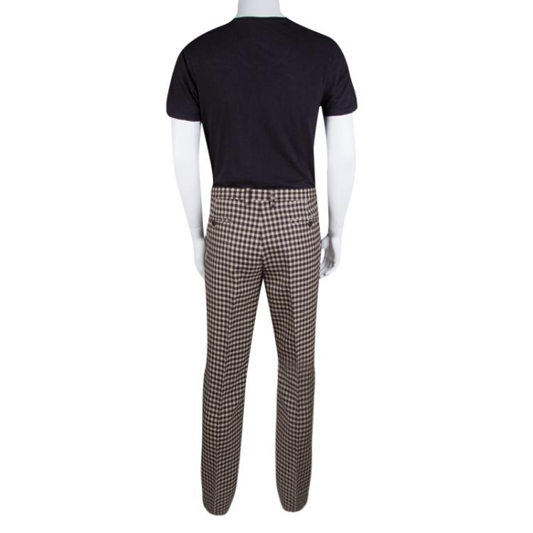Pre Owned Etro Beige and Brown Wool Gingham Plaid Regular Fit Mexico Trousers L