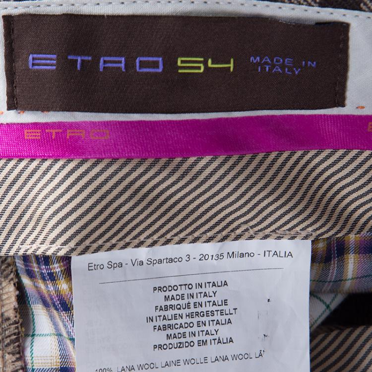 Pre Owned Etro Beige and Brown Wool Gingham Plaid Regular Fit Mexico Trousers L
