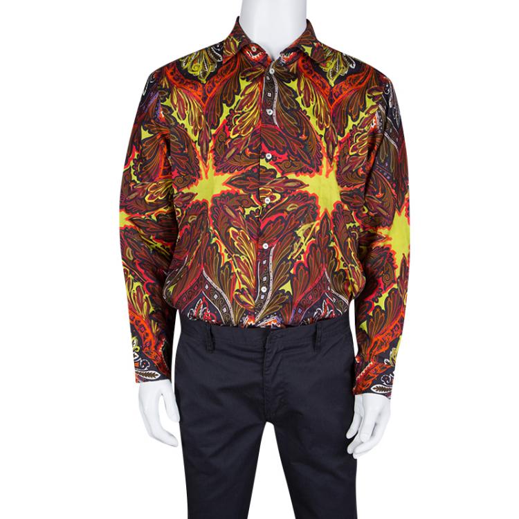 Pre Owned Etro Multicolor Printed Cotton Long Sleeve Button Front Tom Shirt L