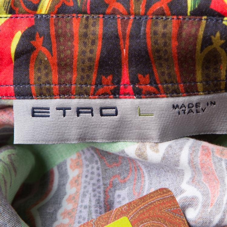 Pre Owned Etro Multicolor Printed Cotton Long Sleeve Button Front Tom Shirt L