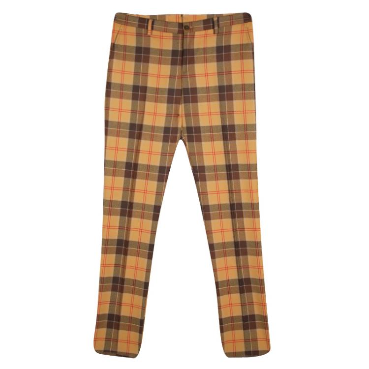 مملوكة مسبقًا Etro Tan Brown Plaid Checked Wool Cuba Slim Fit Trousers M