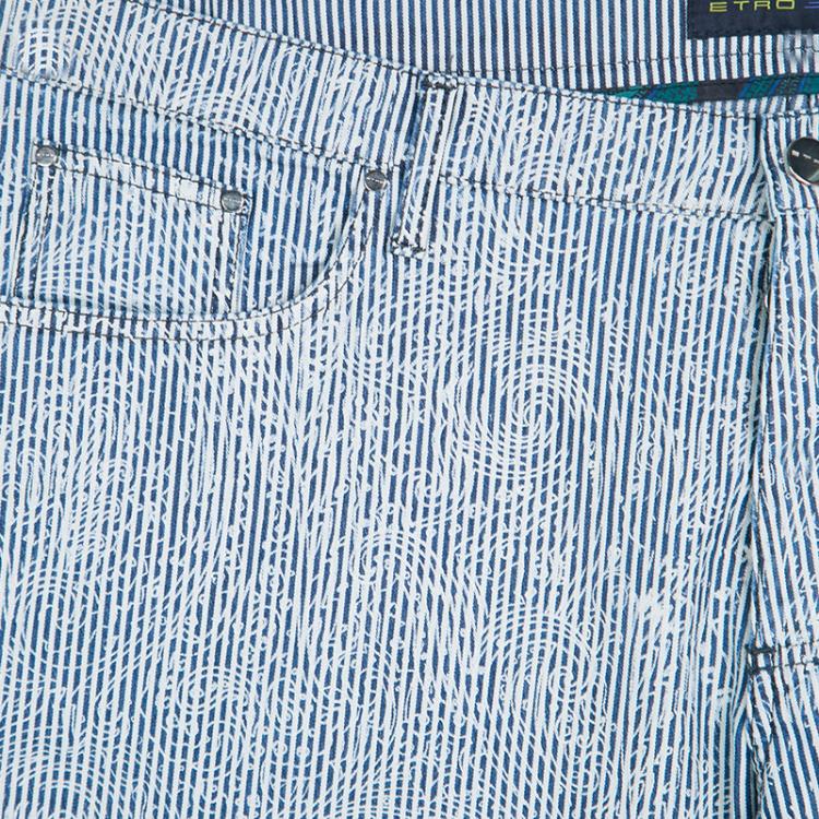 Pre Owned Etro Indigo and White Striped and Printed Denim Straight Fit Jeans XXL