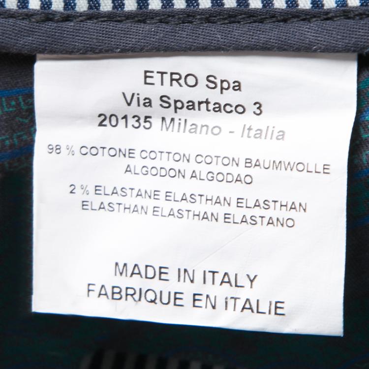 Pre Owned Etro Indigo and White Striped and Printed Denim Straight Fit Jeans XXL