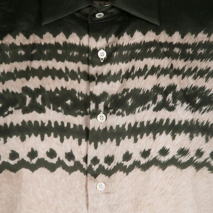 Pre Owned Etro Bottle Green and Beige Tie Dye Print Long Sleeve Button Front Cotton Shirt L