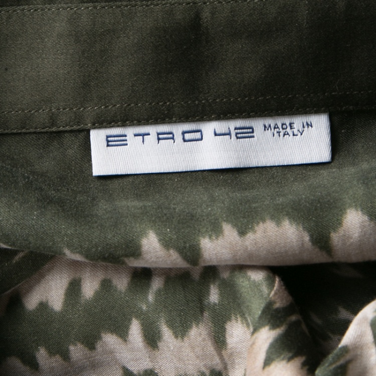 Pre Owned Etro Bottle Green and Beige Tie Dye Print Long Sleeve Button Front Cotton Shirt L
