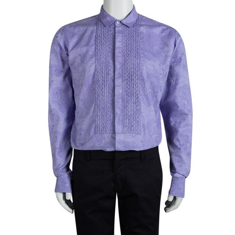 Pre Owned Etro Purple Cotton Paisley Motif Long Sleeve Button Front Shirt S