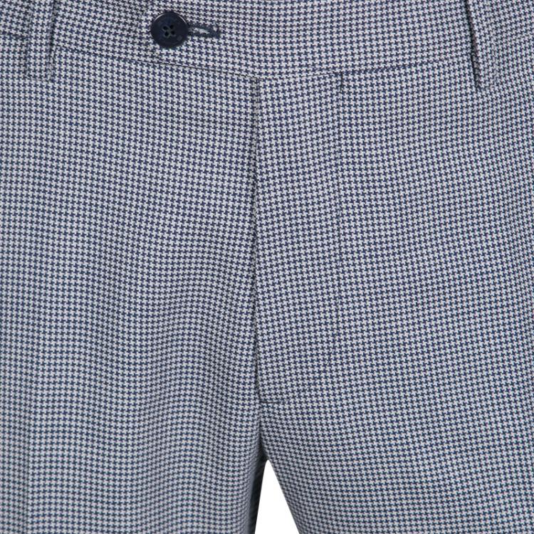 Pre Owned Etro Navy Blue and White Mini Houndstooth Pattern Panama Slim Wool Trousers M
