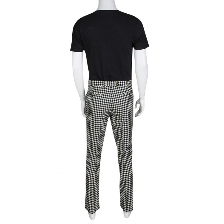 Pre Owned Etro Monochrome Gingham Checked Wool Panama Slim Fit Trousers L