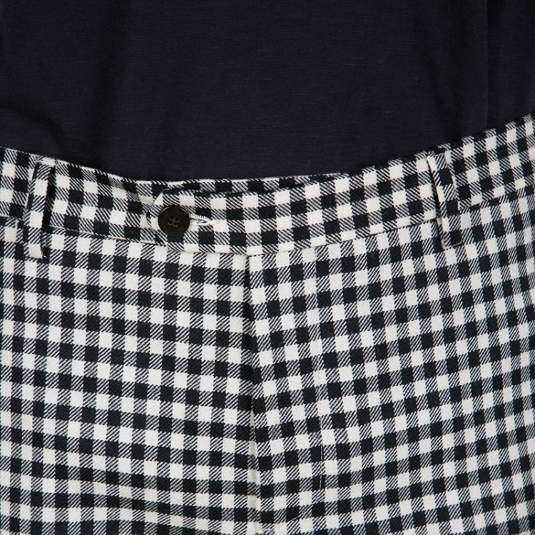 Pre Owned Etro Monochrome Gingham Checked Wool Panama Slim Fit Trousers L