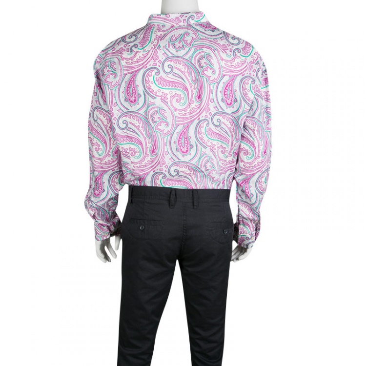 Pre Owned Etro White Paisley Printed Long Sleeve Button Front Linen Shirt 2XL