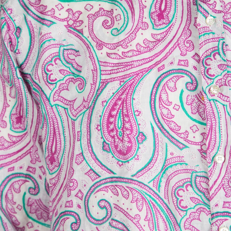 Pre Owned Etro White Paisley Printed Long Sleeve Button Front Linen Shirt 2XL
