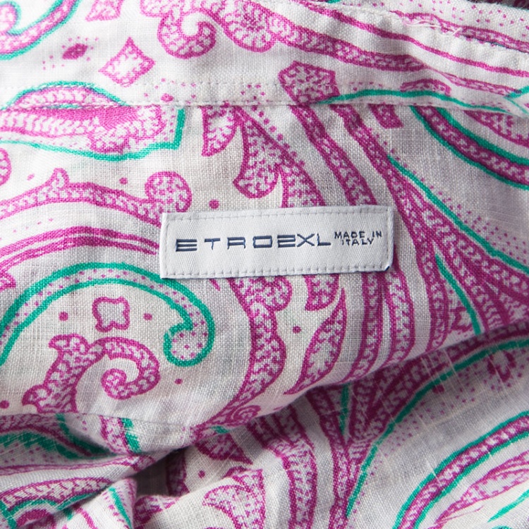 Pre Owned Etro White Paisley Printed Long Sleeve Button Front Linen Shirt 2XL