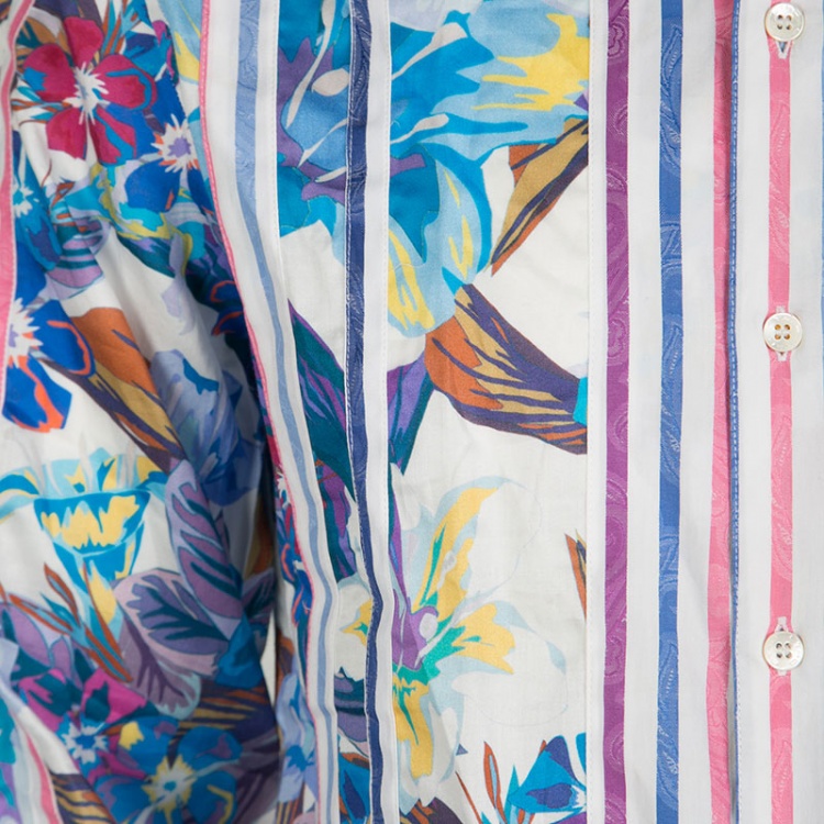 Pre Owned Etro Floral Printed and Striped Cotton Long Sleeve Button Front Roxy Shirt L