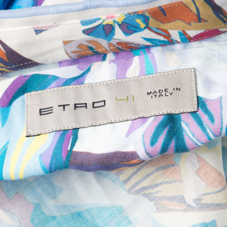 Pre Owned Etro Floral Printed and Striped Cotton Long Sleeve Button Front Roxy Shirt L