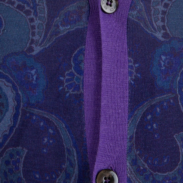 Pre Owned Etro Purple Paisley Printed Button Front Cardigan 2XL