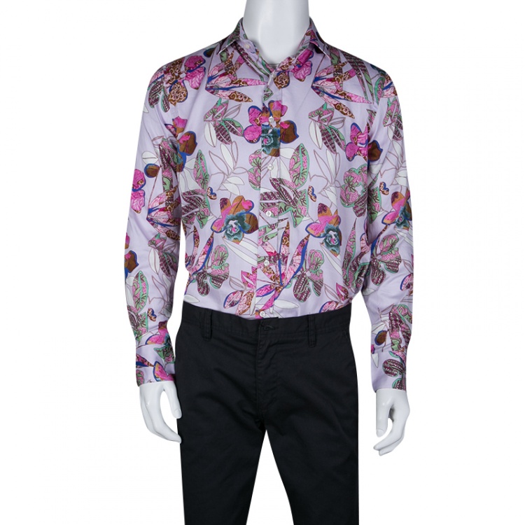 Pre Owned Etro Multicolor Floral Printed Cotton Long Sleeve Button Front Turchese Shirt M
