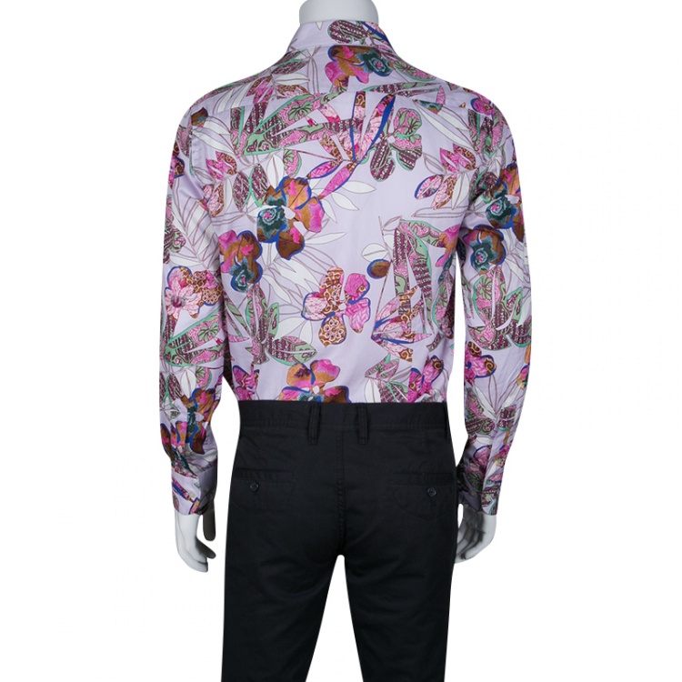 Pre Owned Etro Multicolor Floral Printed Cotton Long Sleeve Button Front Turchese Shirt M