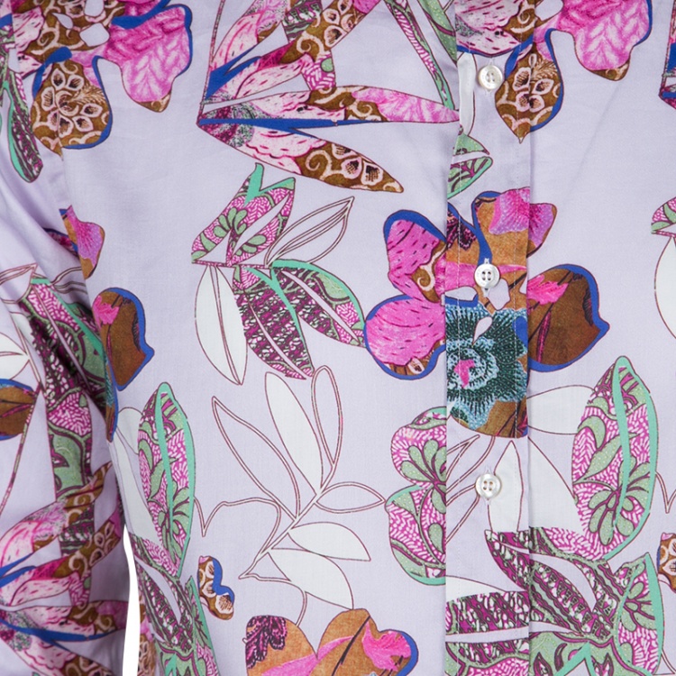 Pre Owned Etro Multicolor Floral Printed Cotton Long Sleeve Button Front Turchese Shirt M