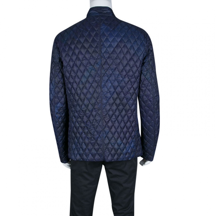 Pre Owned Etro Navy Blue and Black Paisley Print Diamond Quilted Jacket XL