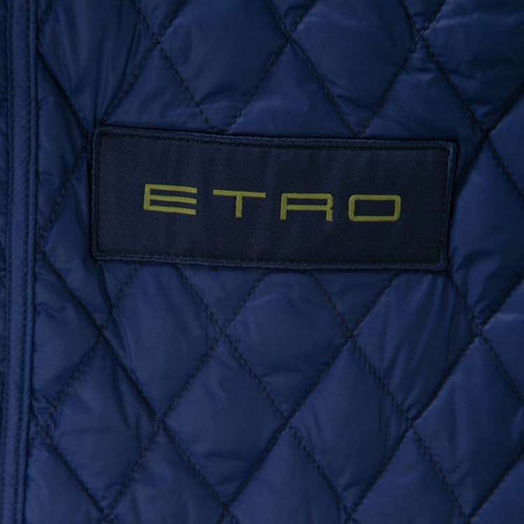 Pre Owned Etro Navy Blue and Black Paisley Print Diamond Quilted Jacket XL