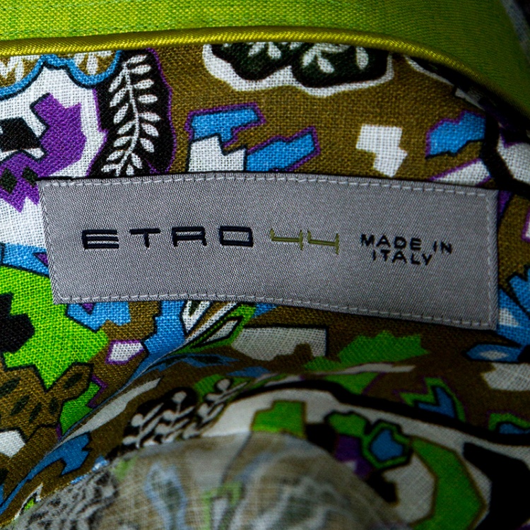Pre Owned Etro Multicolor Printed Linen Long Sleeve Button Front Shirt XL