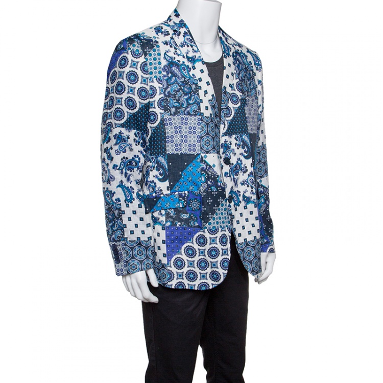 Pre Owned Etro Multicolor Paisley Printed Linen Superleggera Minerva Blazer L