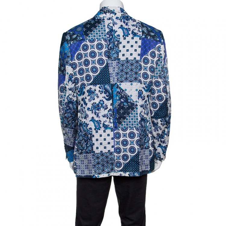 Pre Owned Etro Multicolor Paisley Printed Linen Superleggera Minerva Blazer L