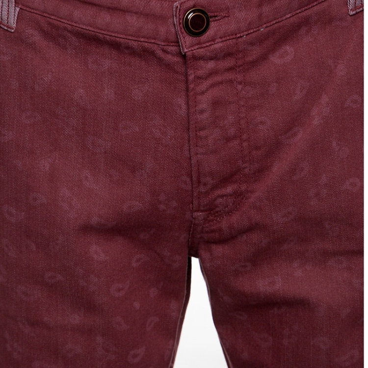 Pre Owned Etro Red Paisley Printed Denim Jeans 3XL