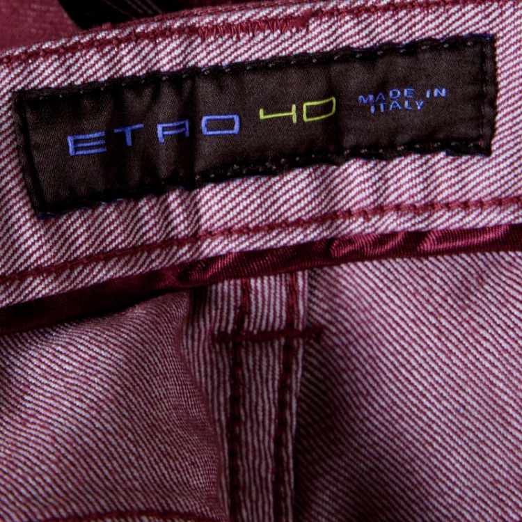 Pre Owned Etro Red Paisley Printed Denim Jeans 3XL