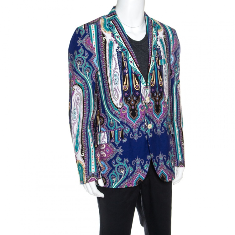 Pre Owned Etro Multicolor Paisley Printed Cotton Superleggera Minerva Blazer L