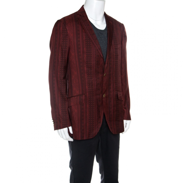 Pre Owned Etro Red Paisley Printed Silk Minerva Blazer L