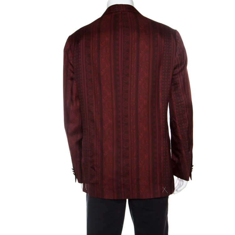 Pre Owned Etro Red Paisley Printed Silk Minerva Blazer L