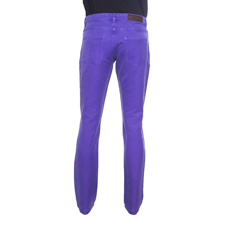 Pre Owned Etro Purple Herringbone Denim Overdyed Jeans L