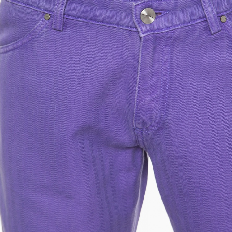 Pre Owned Etro Purple Herringbone Denim Overdyed Jeans L