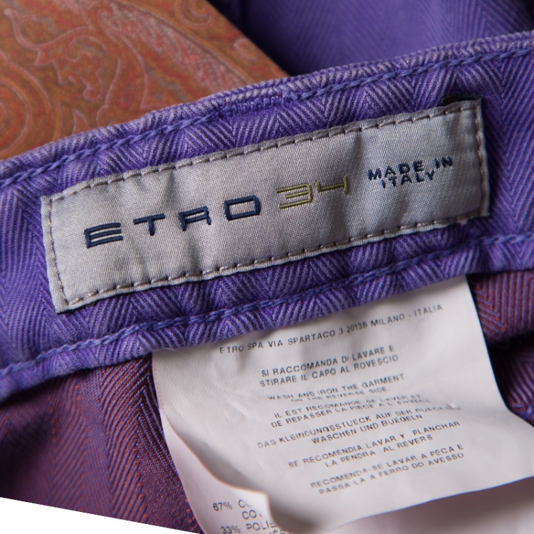 Pre Owned Etro Purple Herringbone Denim Overdyed Jeans L