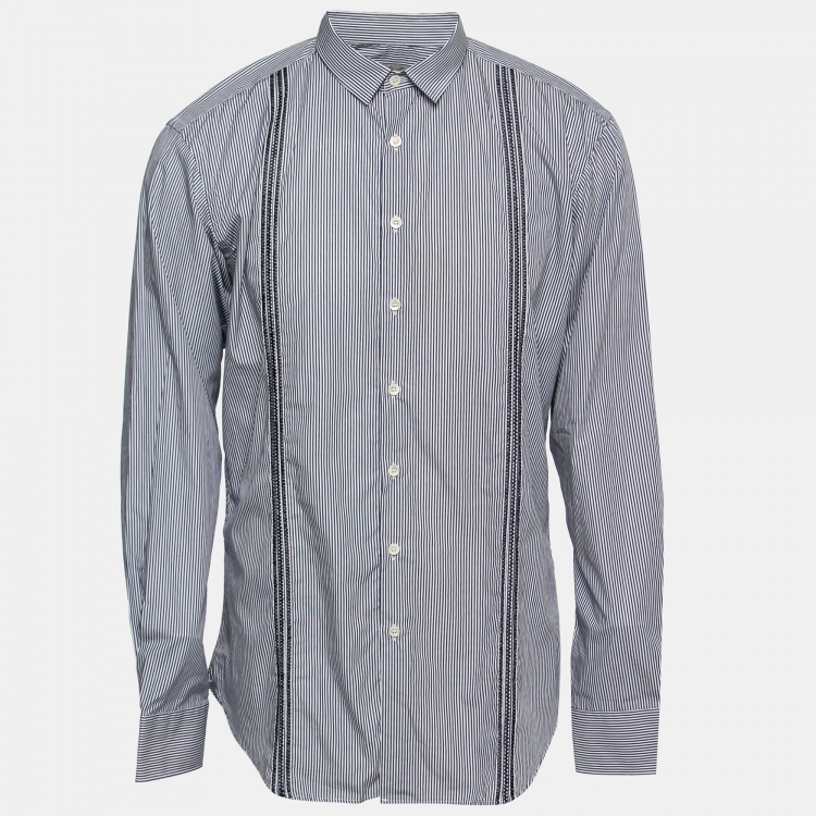 Pre Owned Etro Blue Striped Cotton Button Front Shirt XL